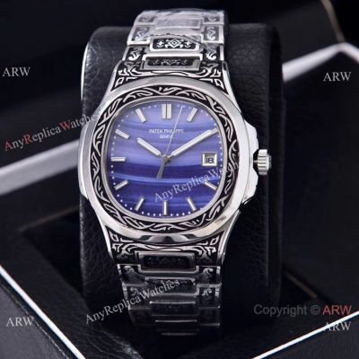 Clone Patek Philippe Nautilus Silver Tattoo Wrist Purple Dial 40mm